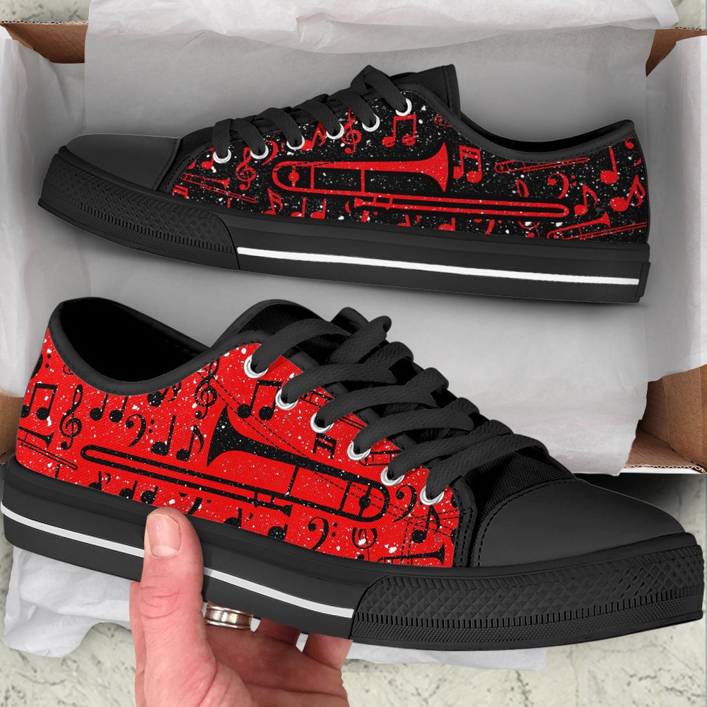 Trombone 2 Color Pattern Low Top Music Shoes, Low Top Designer Shoes, Low Top Sneakers