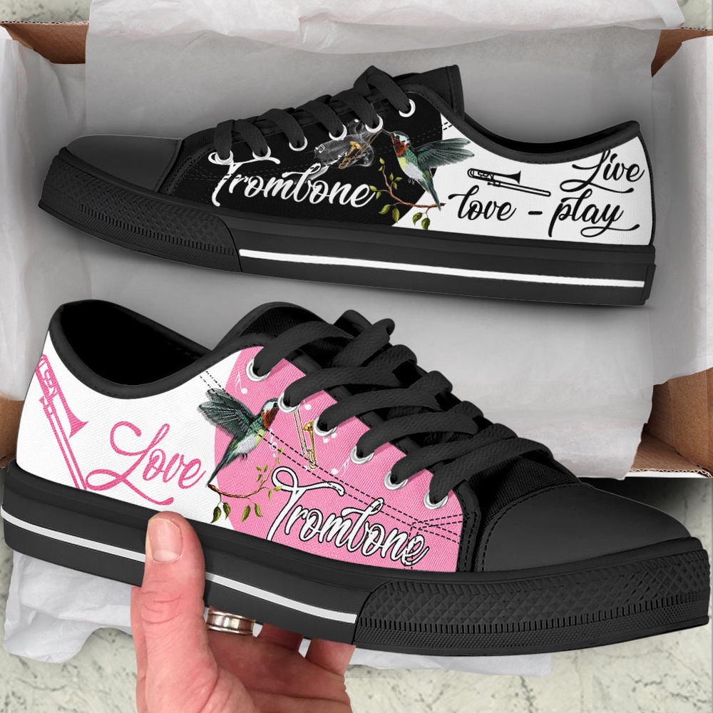 Trombone And Hummingbird Live Love Play Low Top Music Shoes, Low Top Designer Shoes, Low Top Sneakers