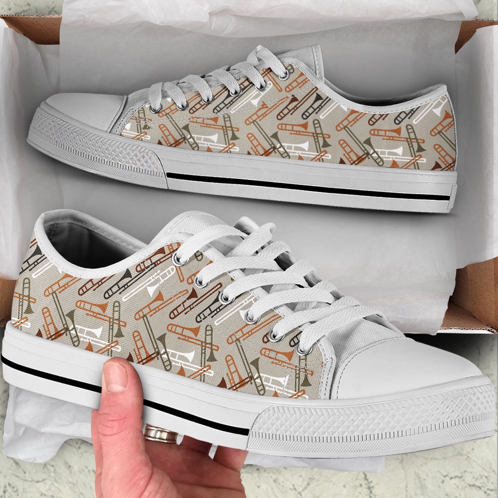 Trombone Pattern Sk Low Top Music Shoes, Low Top Designer Shoes, Low Top Sneakers