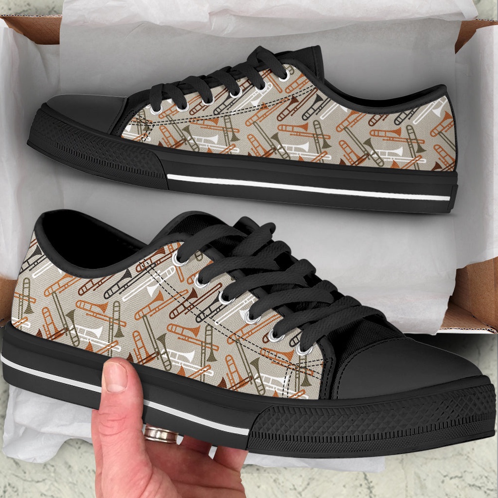 Trombone Pattern Sk Low Top Music Shoes, Low Top Designer Shoes, Low Top Sneakers