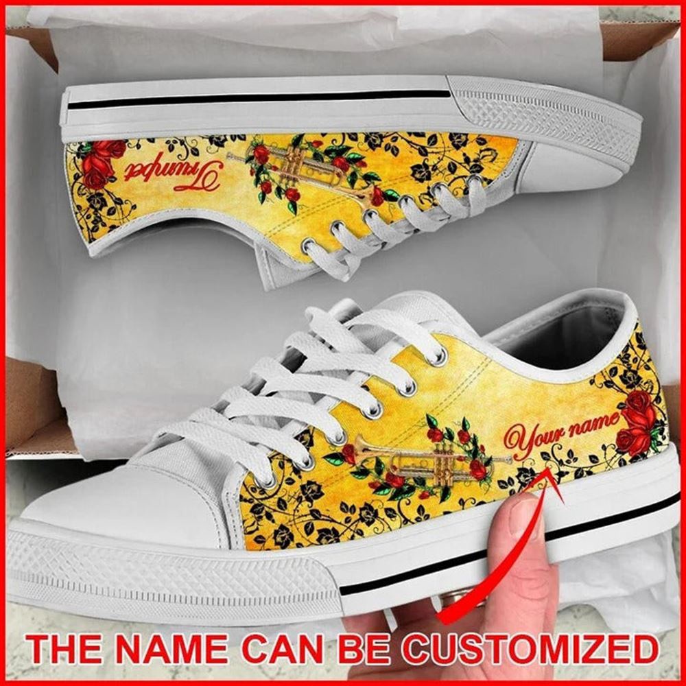Trumpet Rose Vines Personalized Canvas Low Top Shoes, Low Top Designer Shoes, Low Top Sneakers