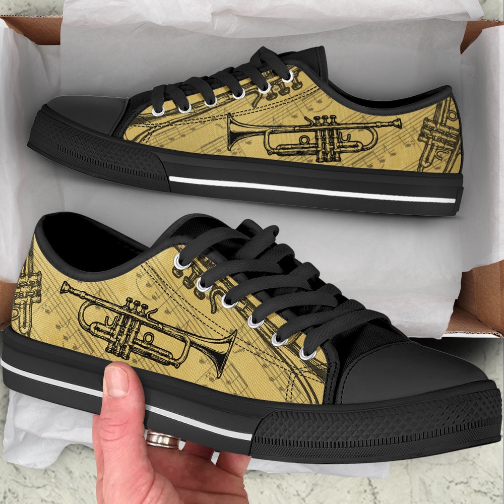 Trumpet Vintage Art Low Top Music Shoes, Low Top Designer Shoes, Low Top Sneakers