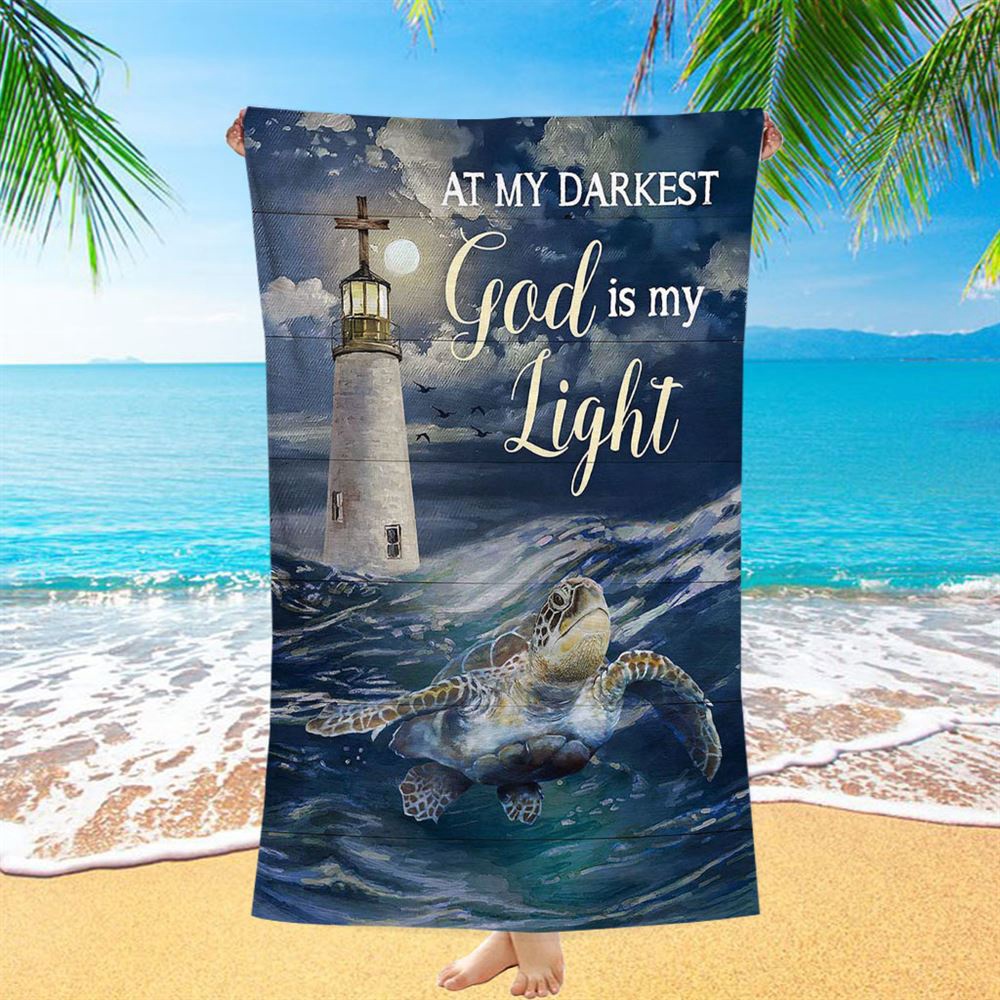 Turtle Blue Ocean Lighthouse God Is My Light Beach Towel, Christian Beach Towel, Beach Towel Turtle Blue Ocean Lighthouse God Is My Light Beach Towel, Christian Beach Towel, Beach Towel