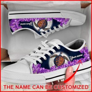 Turtle Purple Flower Personalized Canvas Low Top&hellip;
