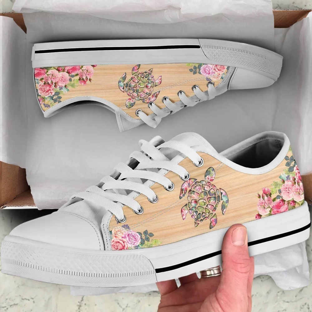 Turtles &amp Flowers Low Top Shoes Sneaker, Low Top Designer Shoes, Low Top Sneakers