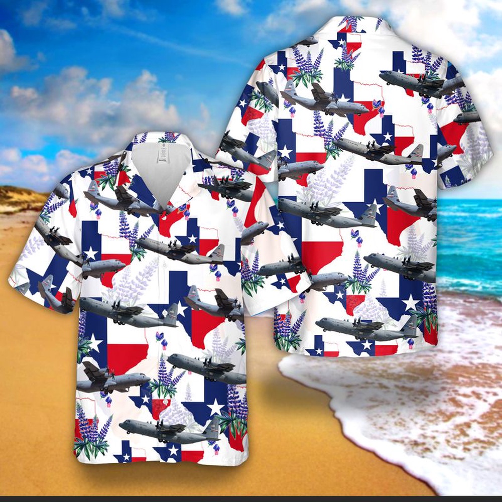 US Air Force Texas Air National Guard C-130J Hawaiian Shirt, Texas Hawaii Shirt, Texas Shirt