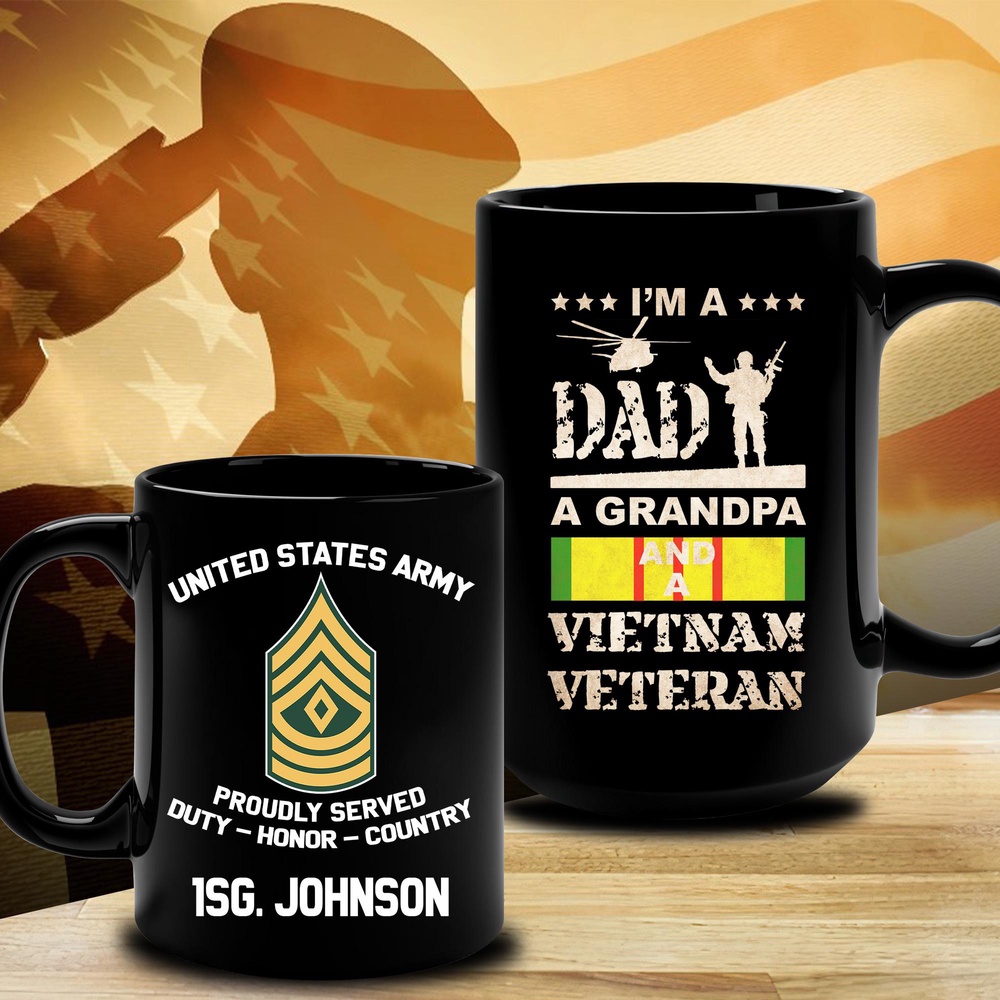 US Army Mug I’m A Dad, Grandpa And A Vietnam Veteran Army Mug, Us Army Coffee Mug, Veteran Coffee Mugs, Military Mug