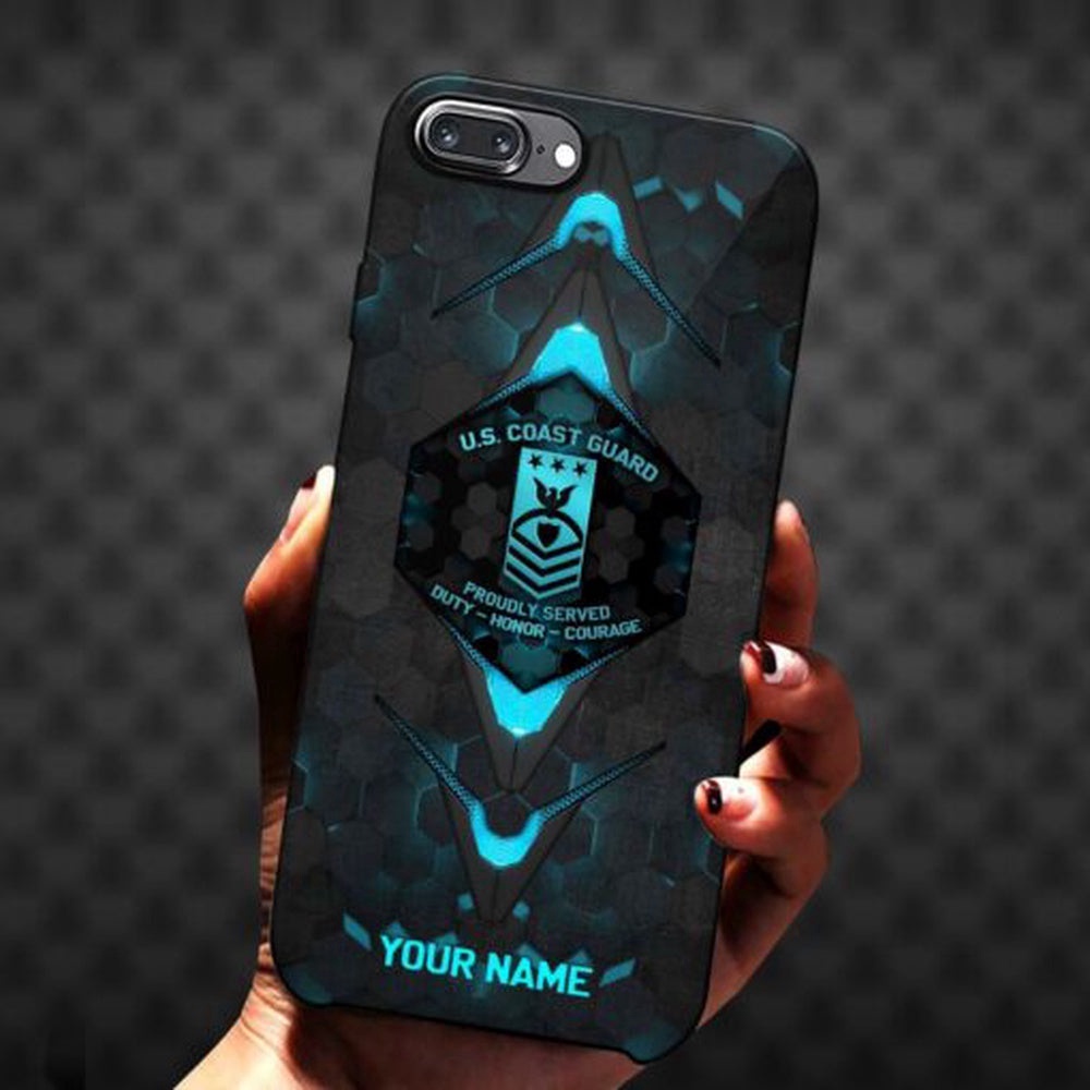 US Coast Guard Sport Style Phone Case, Custom Name And Rank, Veteran Phone Case, Military Phone Cases