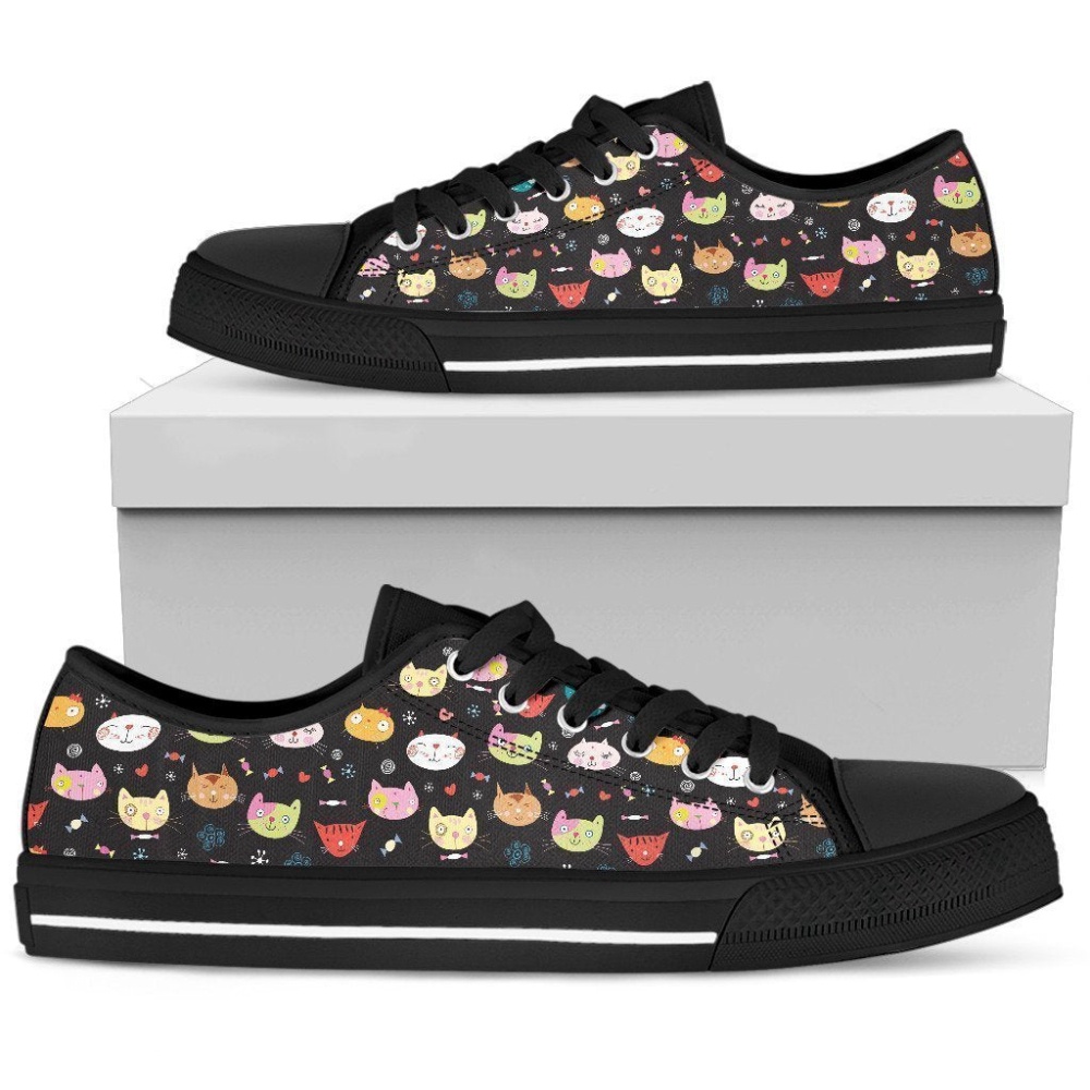 Vibrant Multi-color Cats Women’s Low Top Shoes, Low Top Sneakers, Low Top Designer Shoes