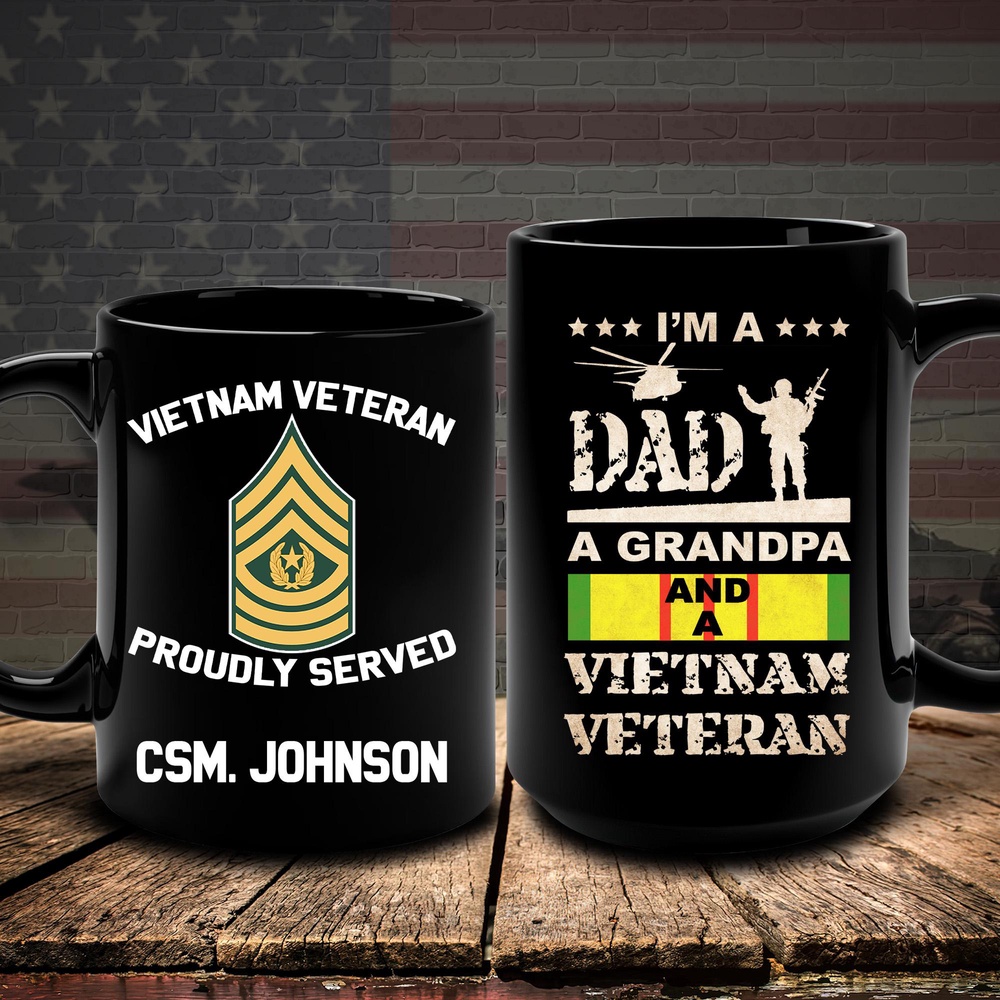 Vietnam Veteran Mug I’m A Dad, Grandpa And A Vietnam Veteran, Veteran Coffee Mugs, Military Mug