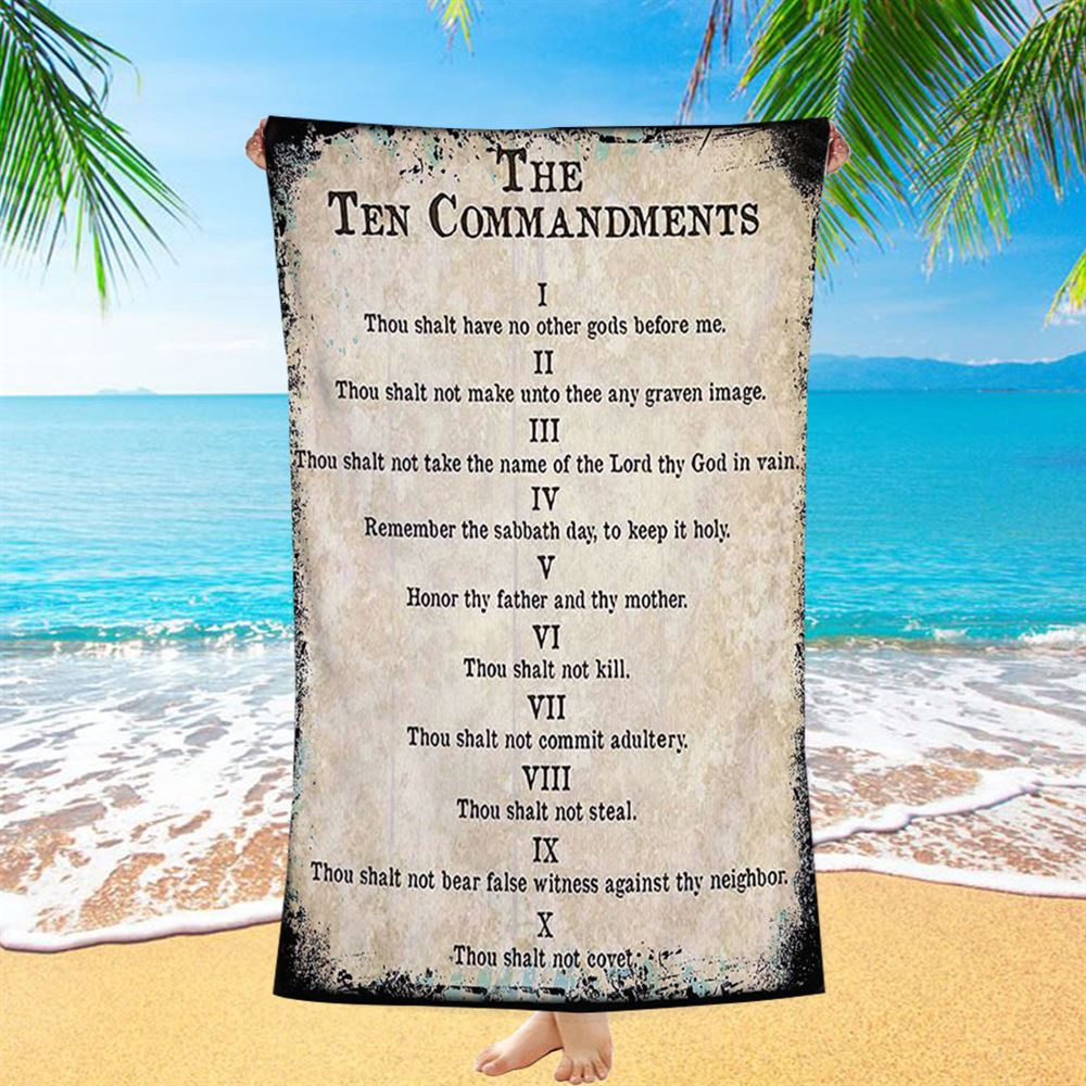 Vintage Ten Commandments Beach Towel, Christian Beach Towel, Beach Towel