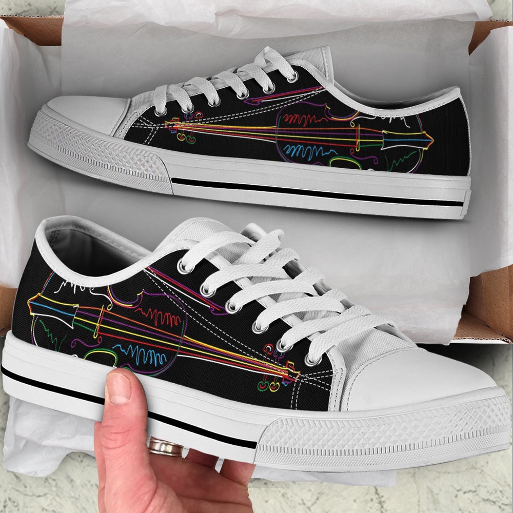 Violin Guitar Sketch Over Black Low Top Music Shoes, Low Top Designer Shoes, Low Top Sneakers