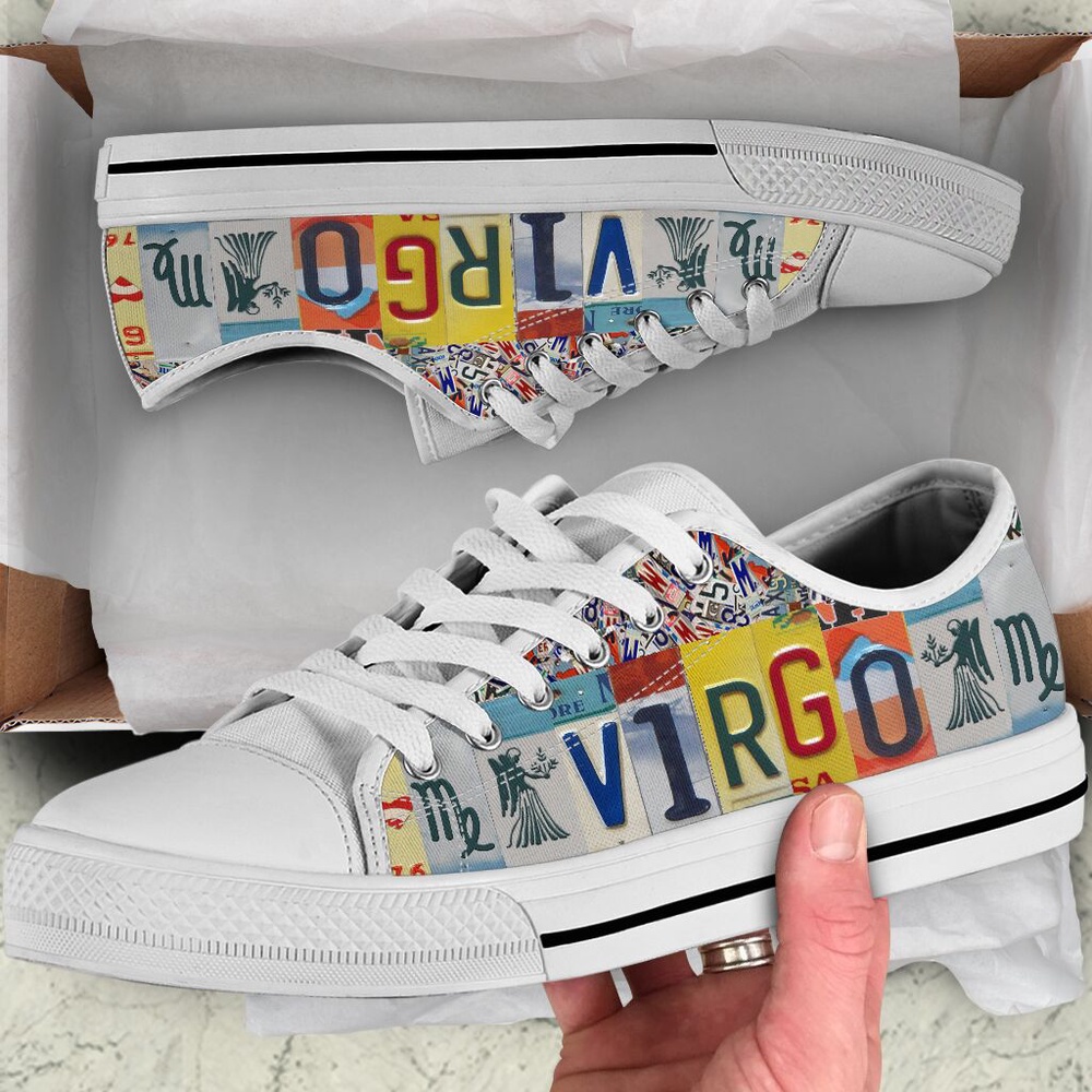 Virgo License Plates Low Top Virgo Zodiac Sign Virgo Horoscope Shoes, Low Top Designer Shoes, Low Top Sneakers