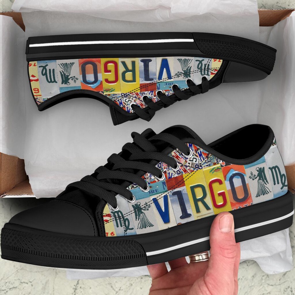 Virgo License Plates Low Top Virgo Zodiac Sign Virgo Horoscope Shoes, Low Top Designer Shoes, Low Top Sneakers