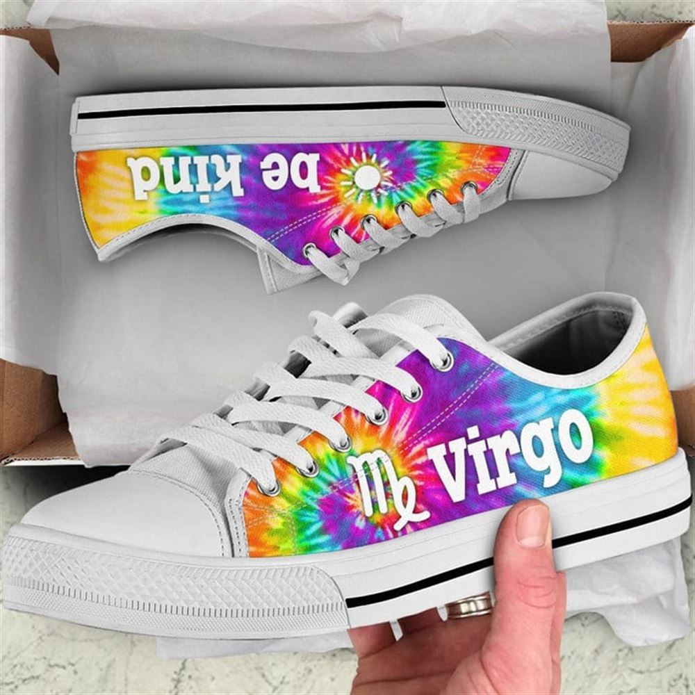 Virgo Zodiac Sign Be Kind Tie Dye Canvas Low Top Shoes, Low Top Designer Shoes, Low Top Sneakers