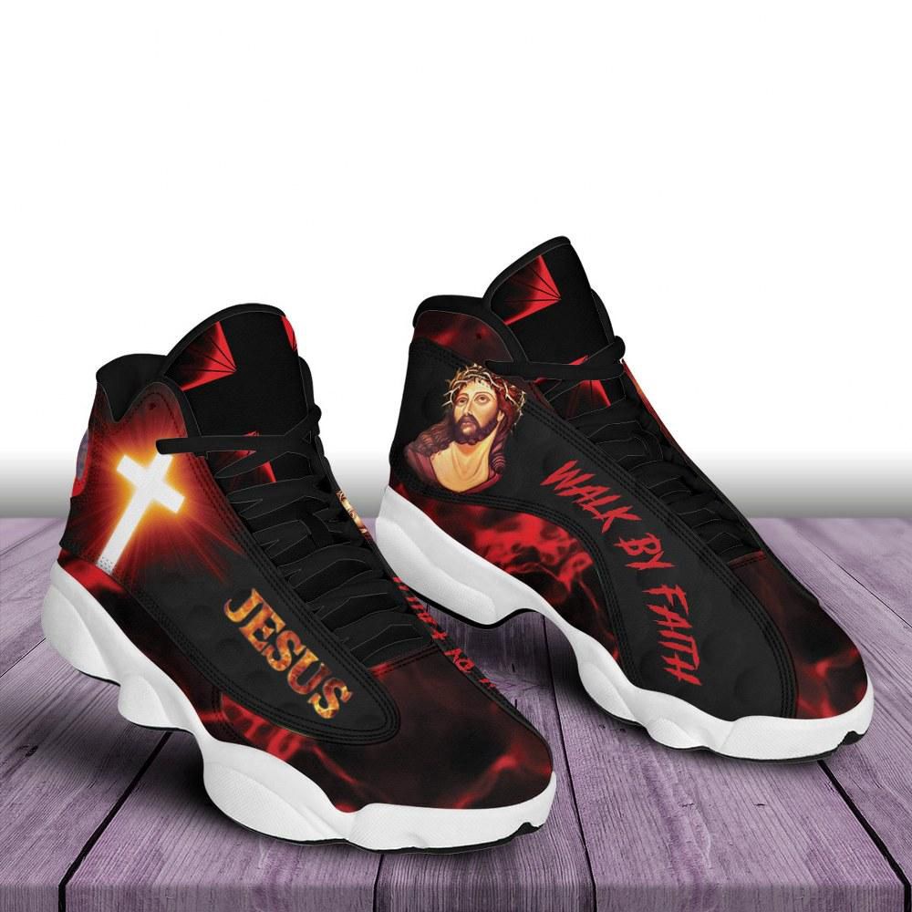 Walk By Faith Jesus Art Basketball Shoes For Men Women, Christian Basketball Shoes, Basketball Shoes 2024