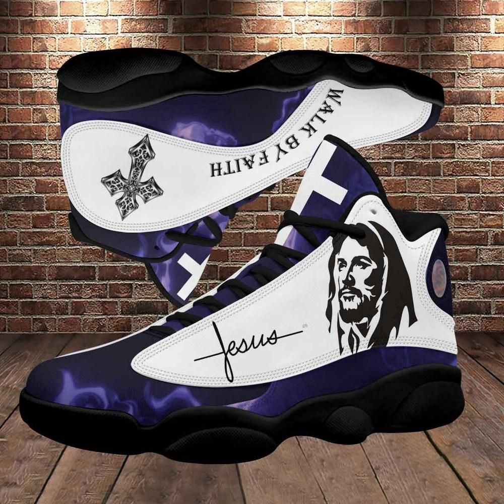 Walk By Faith Jesus Cross Jesus Drawing Basketball Shoes For Men Women, Christian Basketball Shoes, Basketball Shoes 2024