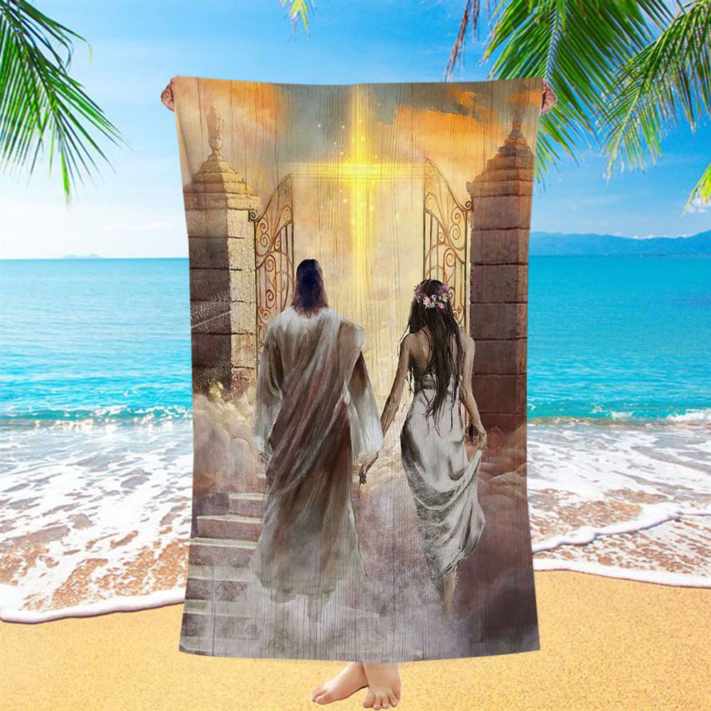 Walking With Jesus The Way To Heaven Beach Towel, Christian Beach Towel, Beach Towel