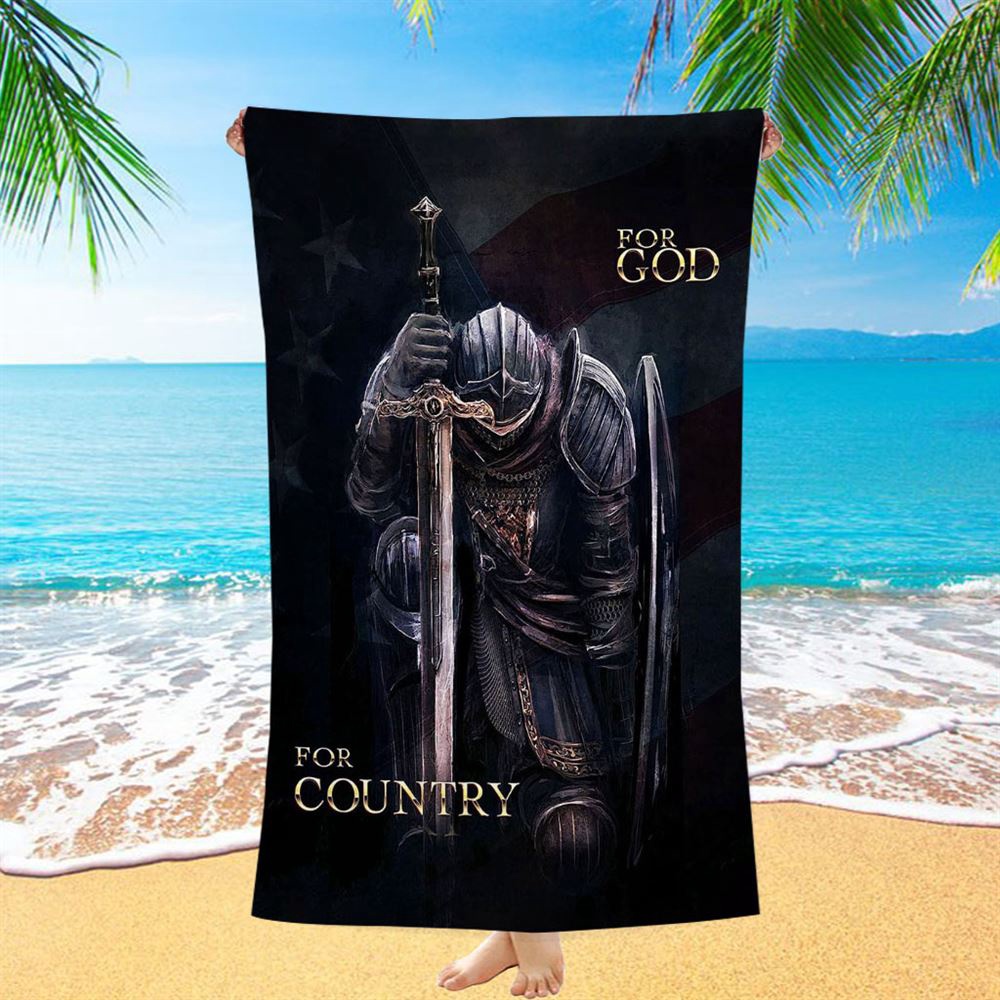 Warrior For God For Country Beach Towel, Christian Warrior Beach Towel, Christian Beach Towel, Beach Towel
