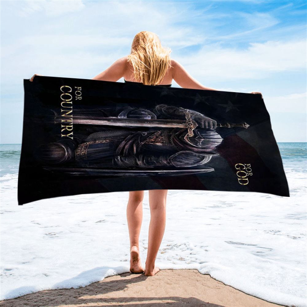 Warrior For God For Country Beach Towel, Christian Warrior Beach Towel, Christian Beach Towel, Beach Towel