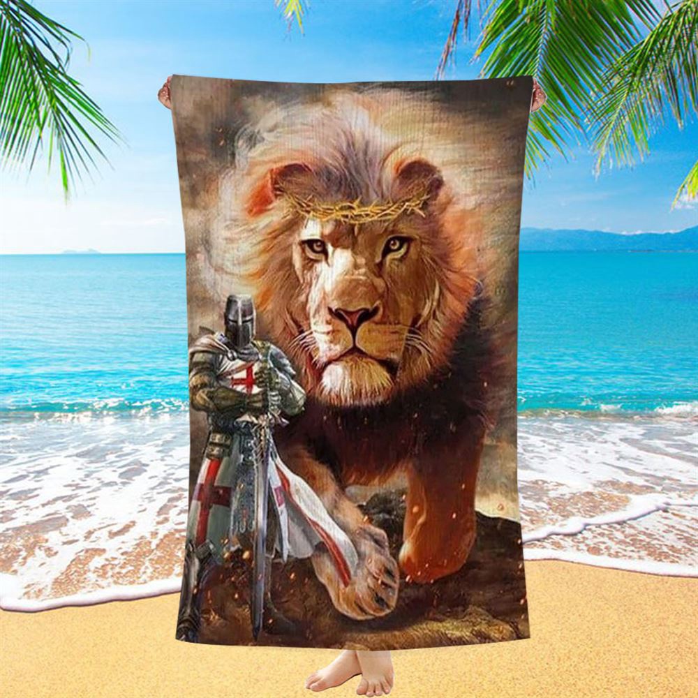 Warrior Of Christ And Lion Beach Towel, Christian Beach Towel, Beach Towel
