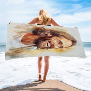 Watercolor Jesus Laughing Beach Towel, Christian Beach&hellip;