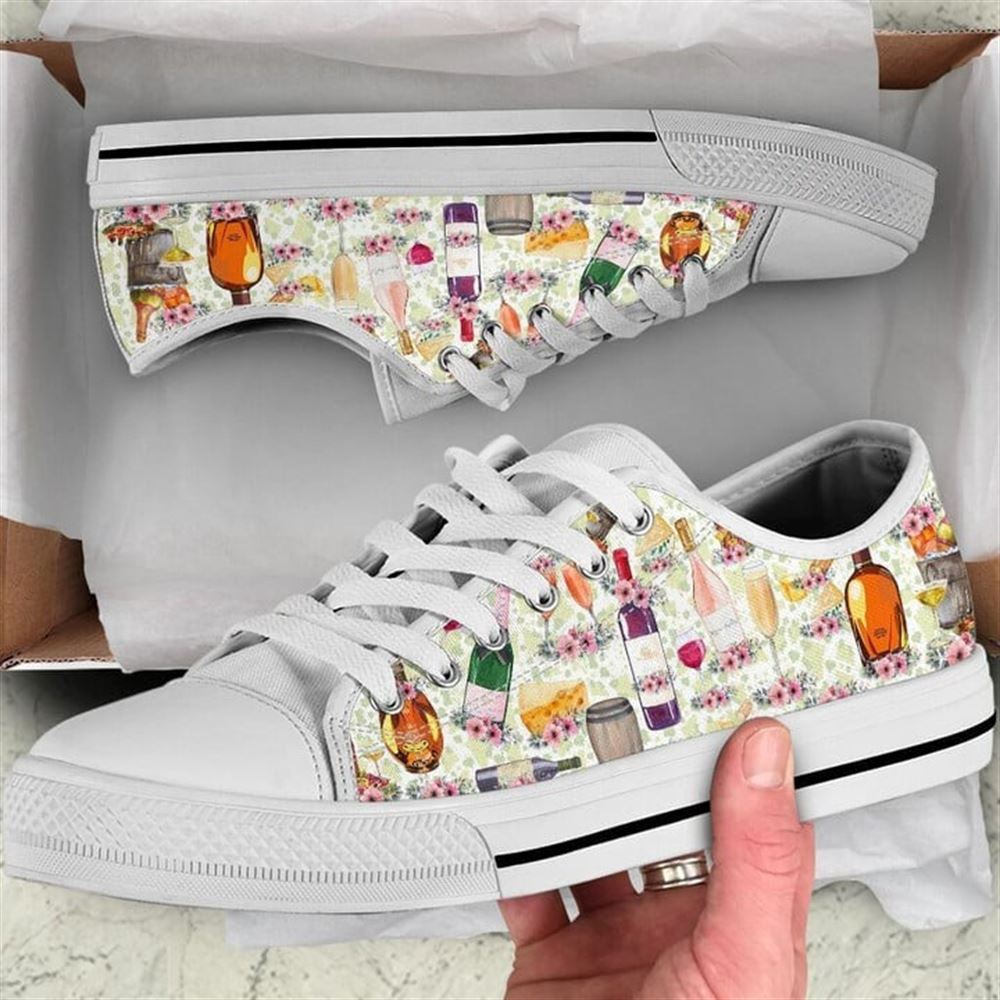 Wine Hobby Flower Watercolor Low Top Shoes, Low Top Designer Shoes, Low Top Sneakers
