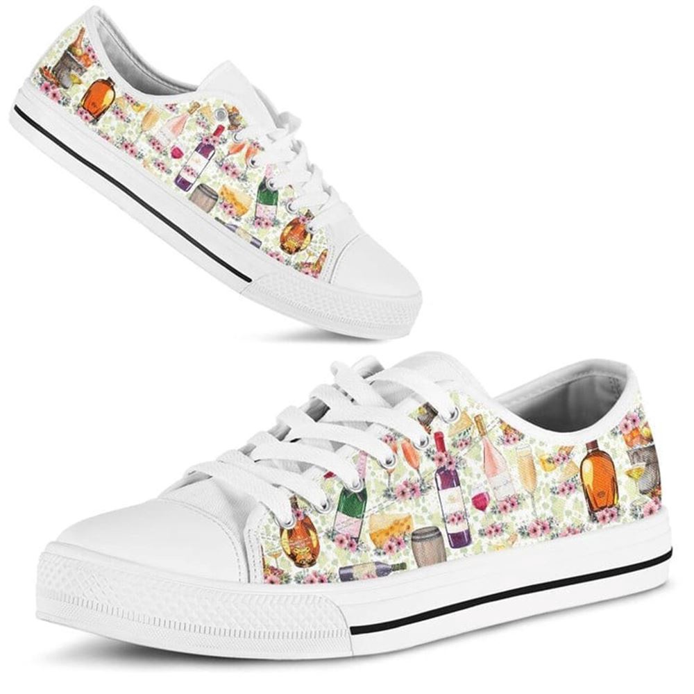 Wine Hobby Flower Watercolor Low Top Shoes, Low Top Designer Shoes, Low Top Sneakers