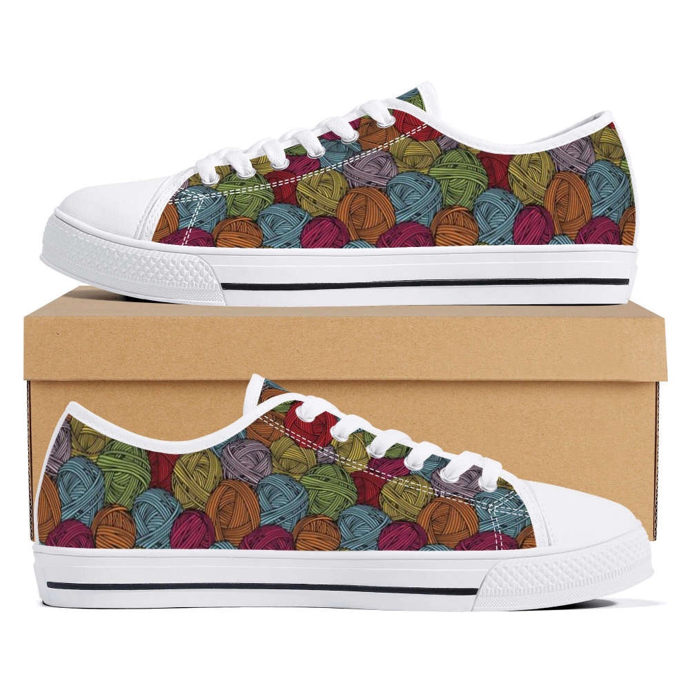 Yarn Ball Sneakers, Wool Ball Shoes, Knitting Gift For Men And Women, Low Top Designer Shoes, Low Top Sneakers