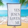 Yorkshire Terrier Dog In His Arms Jesus Beach Towel, Christian Beach Towel, Beach Towel