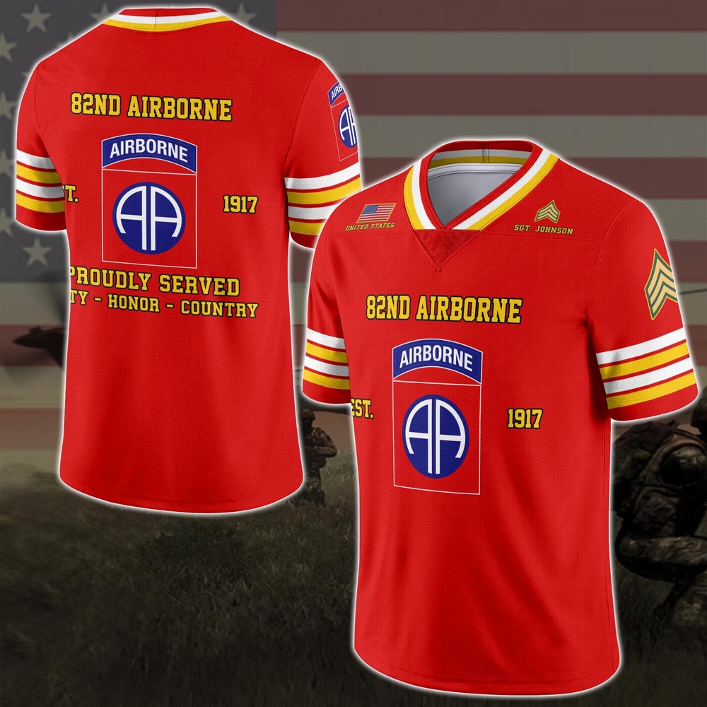 82nd Airborne Vneck Football Jersey Custom Your Name And Rank, Military Shirts , US Veteran Gifts, Military Jersey