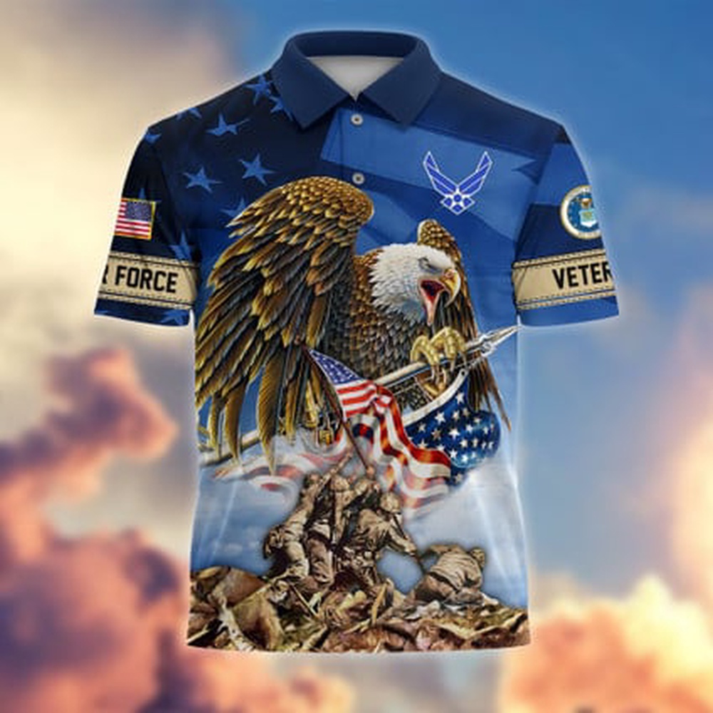 Air Force Veteran Polo Shirt, American Pride US Air Force Veterans Polo Shirt