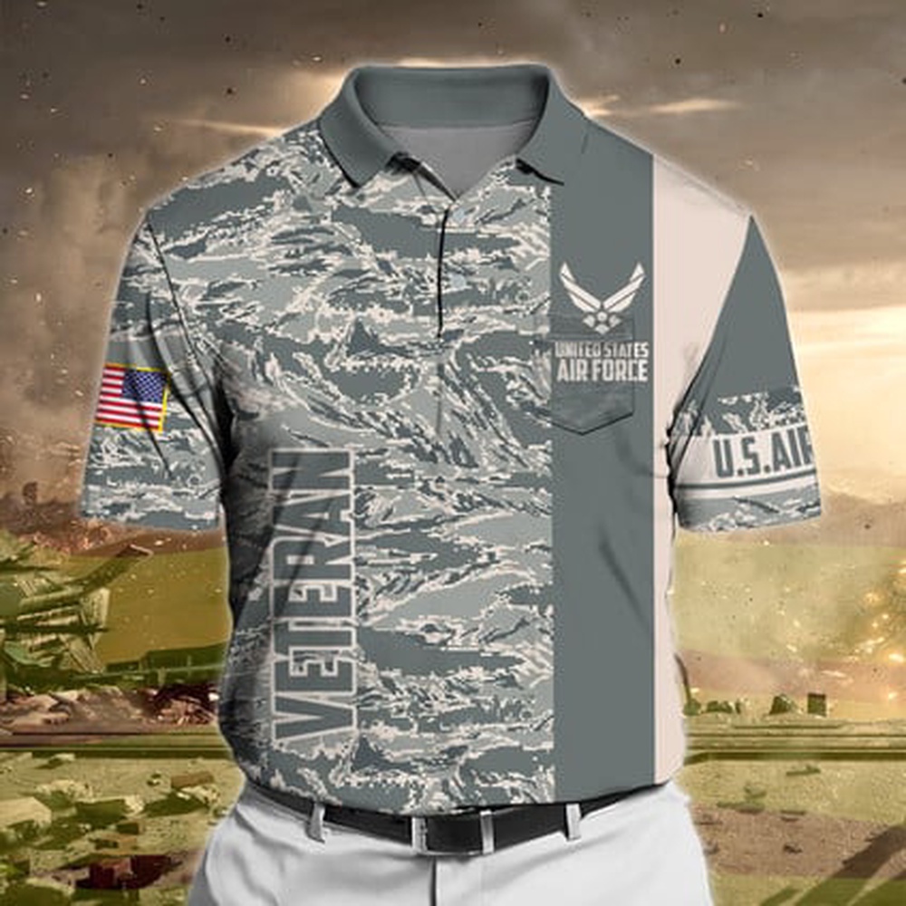 Air Force Veteran Polo Shirt, Premium Camo Soldier US Air Force Veteran Polo Shirt