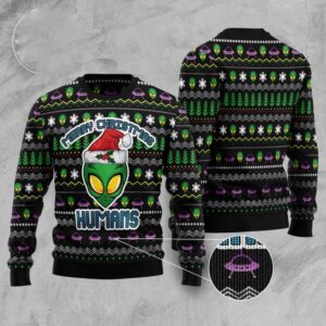 Alien Merry Christmas Humans Ugly Christmas Sweater,&hellip;