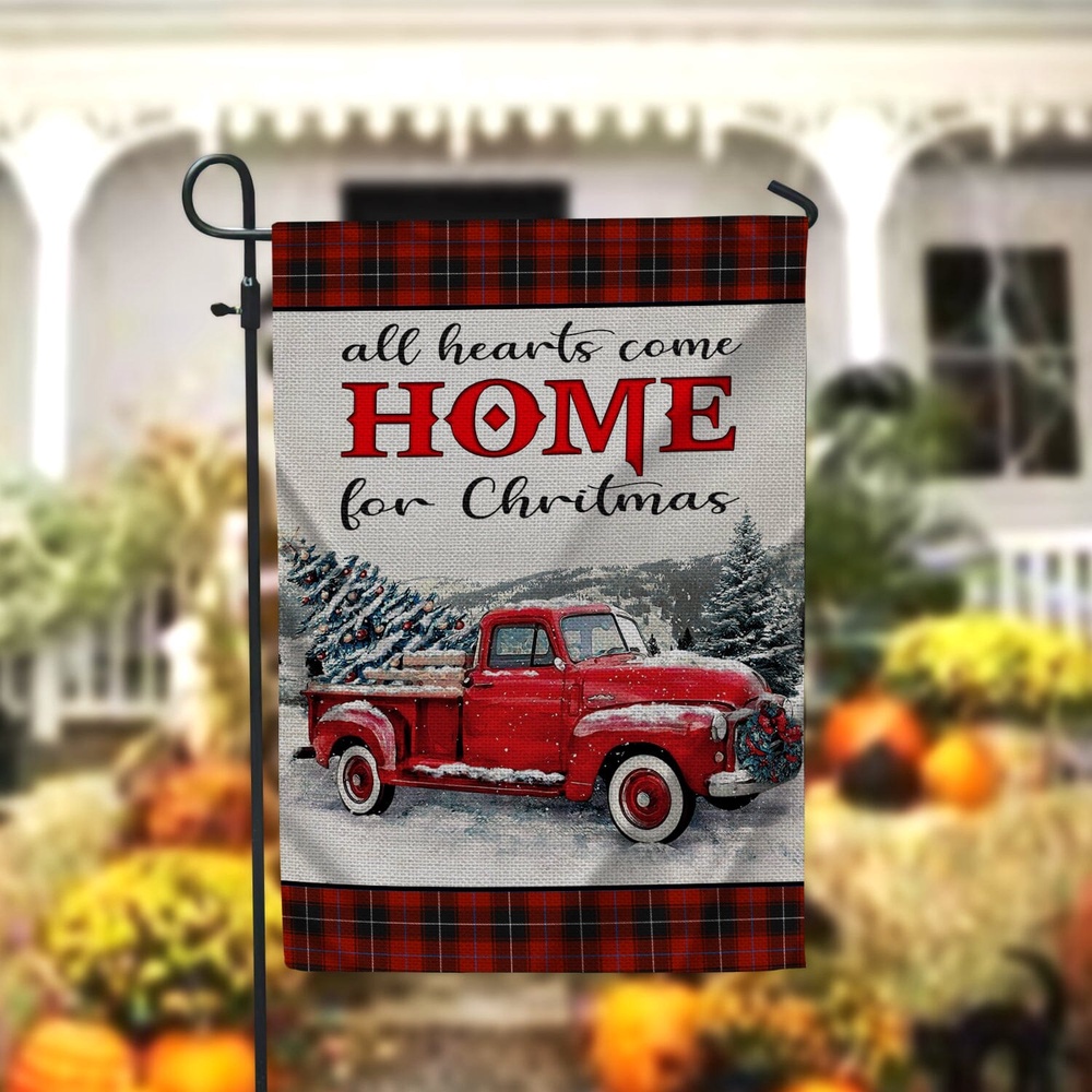 All Hearts Come Home For ChristmasXmas, Garden Flags, Outdoor Xmas Flags, Christmas Flag Outdoor