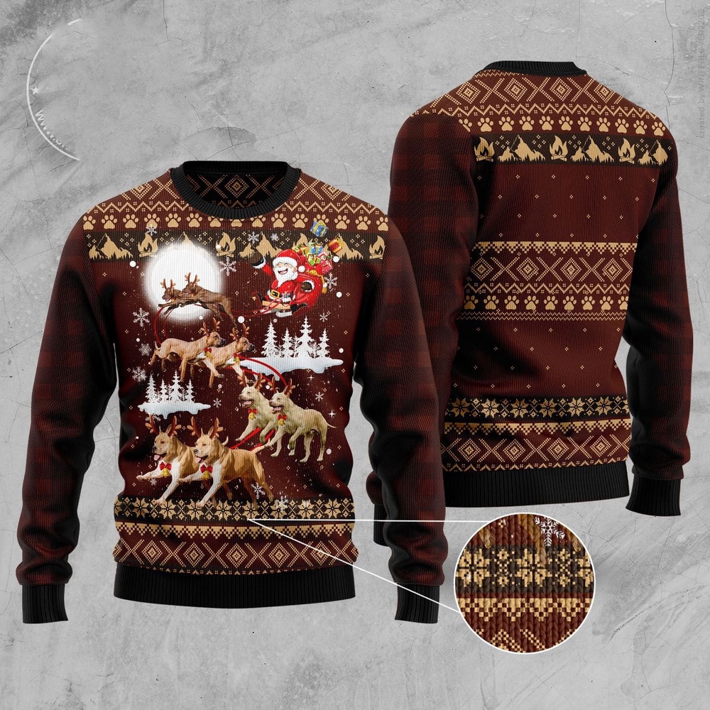 American Pit Bull Terrier Reindeers Car Ugly Christmas Sweater, Dog Ugly Christmas Sweater, Ugly Dog Sweaters