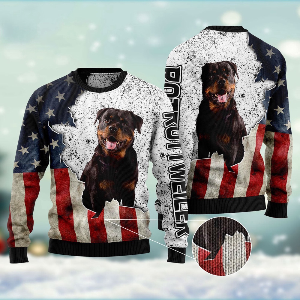 American Rottweiler Ugly Christmas Sweater, Dog Ugly Christmas Sweater, Ugly Dog Sweaters