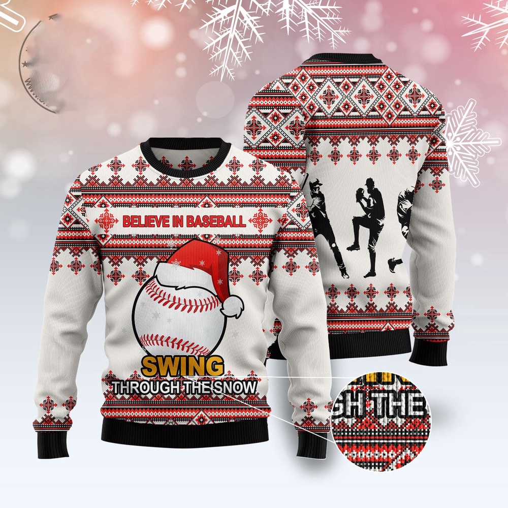Baseball Santa Hat Ugly Christmas Sweater, Christmas Sweater, Ugly Sweater, Funny Xmas Sweaters