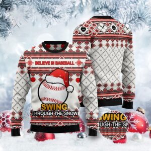 Baseball Swing Through Snow Ugly Christmas Sweater,&hellip;
