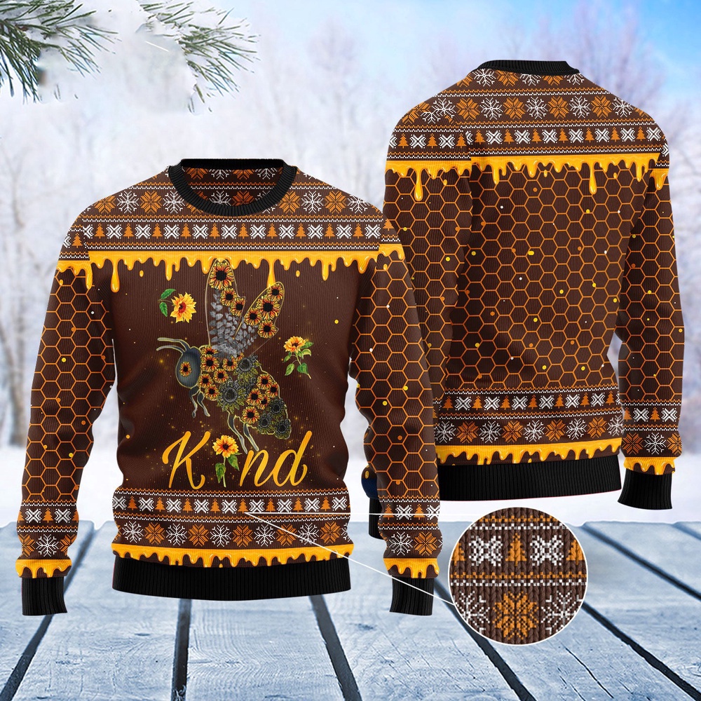 Bee Kind Sunflower Ugly Christmas Sweater, Christmas Sweater, Ugly Sweater, Funny Xmas Sweaters