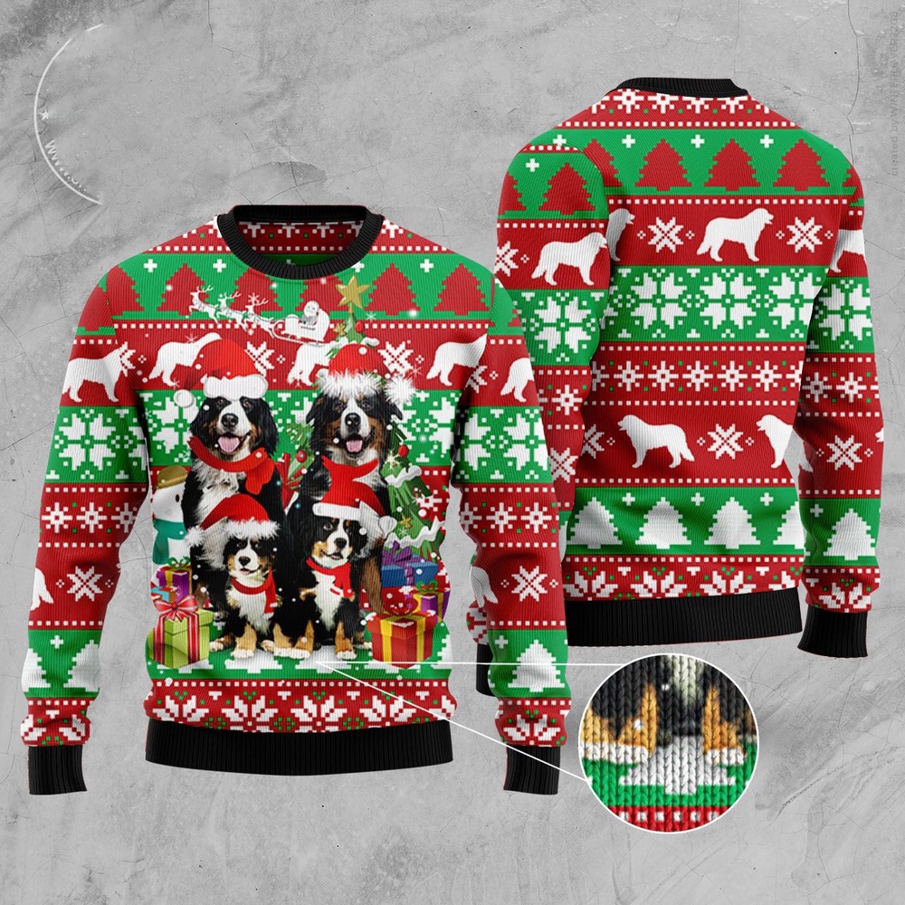 Bernese Mountain Dog Family Ugly Christmas Sweater, Dog Ugly Christmas Sweater, Ugly Dog Sweaters