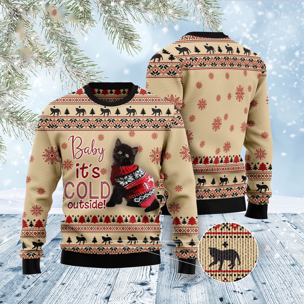 Black Cat Baby Ugly Christmas Sweater, Christmas Cat Ugly Sweater, Ugly Cat Xmas Sweater