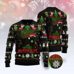 Black Cat Be Jolly Ugly Christmas Sweater,&hellip;