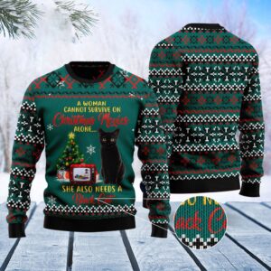 Black Cat Christmas Movie Ugly Christmas Sweater,&hellip;