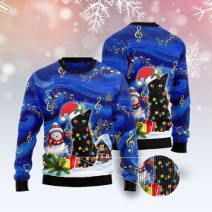 Black Cat Christmas Night Ugly Christmas Sweater,&hellip;