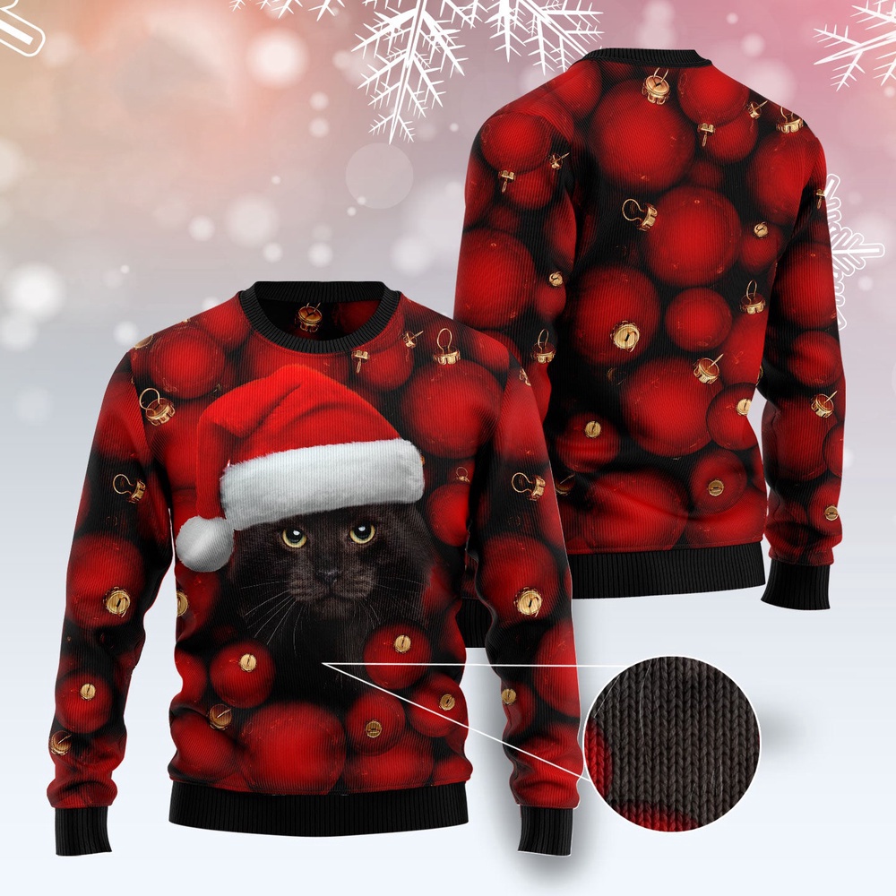 Black Cat Christmas Ugly Christmas Sweater, Christmas Cat Ugly Sweater, Ugly Cat Xmas Sweater