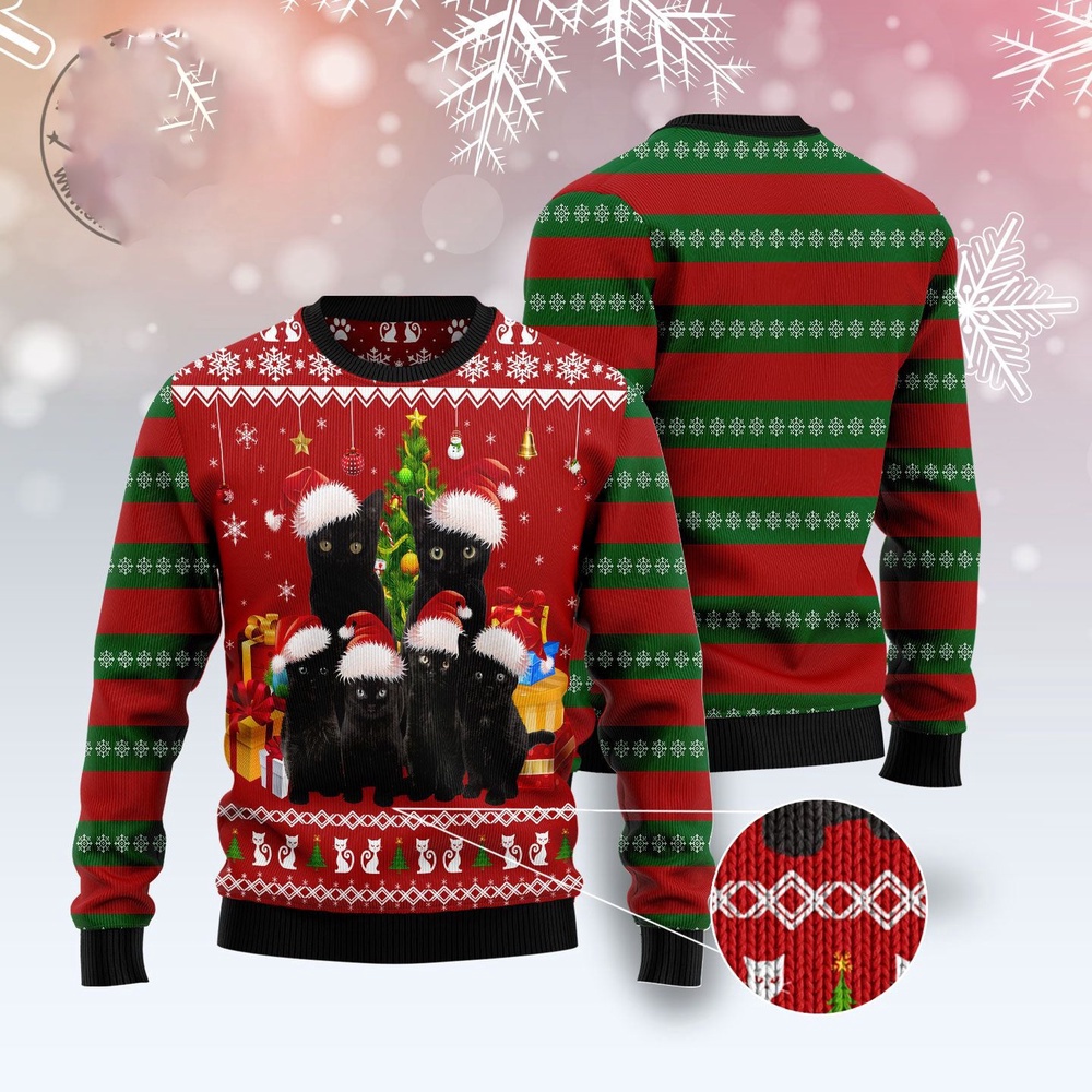 Black Cat Family Christmas Ugly Christmas Sweater, Christmas Cat Ugly Sweater, Ugly Cat Xmas Sweater