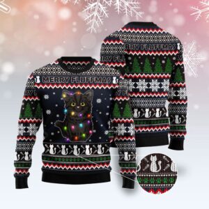Black Cat Fluffmas Ugly Christmas Sweater, Christmas&hellip;