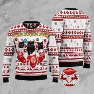 Black Cat Gloves Ugly Christmas Sweater, Christmas&hellip;
