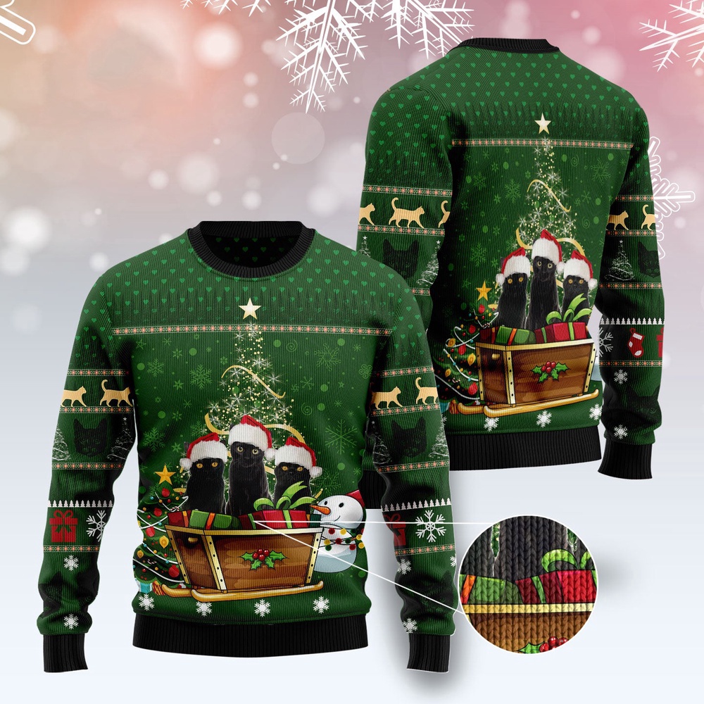 Black Cat Group Xmas Ugly Christmas Sweater, Christmas Cat Ugly Sweater, Ugly Cat Xmas Sweater